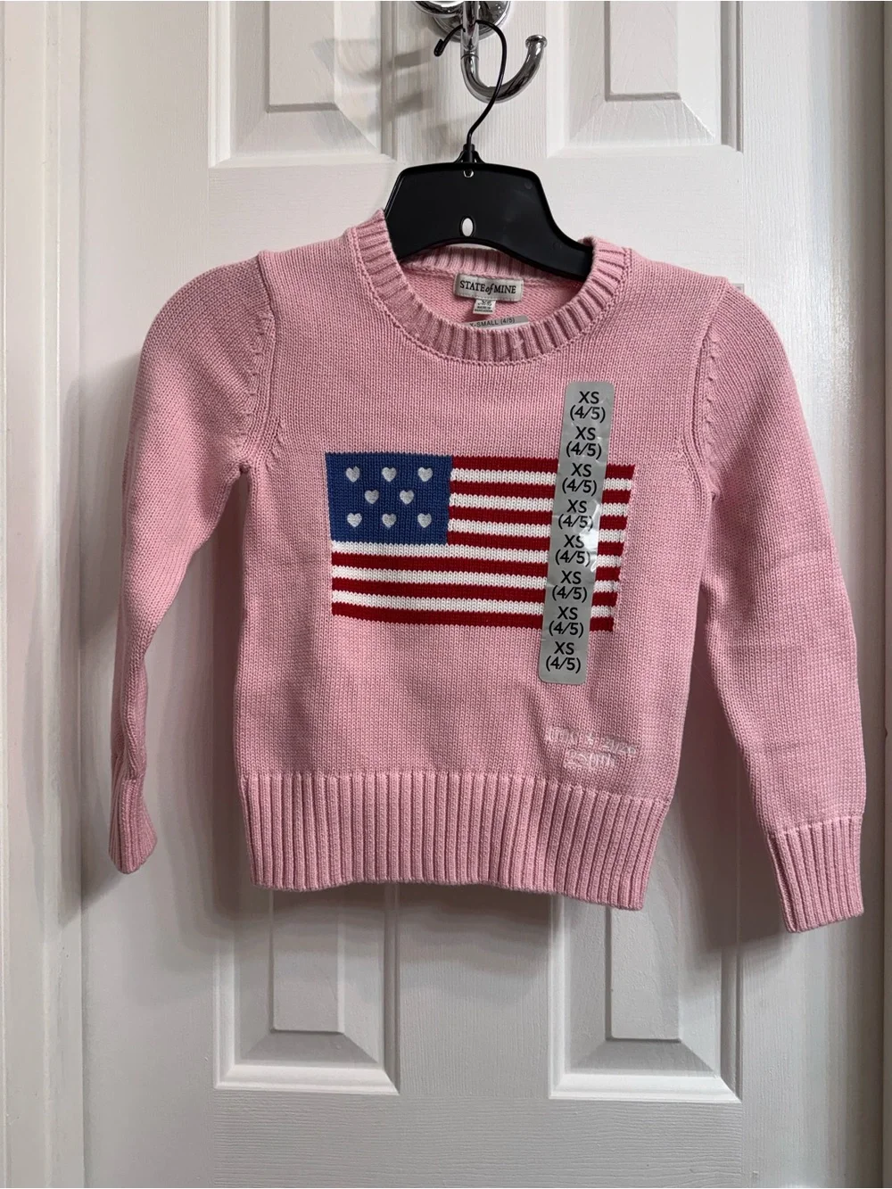 State of Mine Girl’s Pink Knit Sweater With Flag Size Girls XS(4/5) NEW!